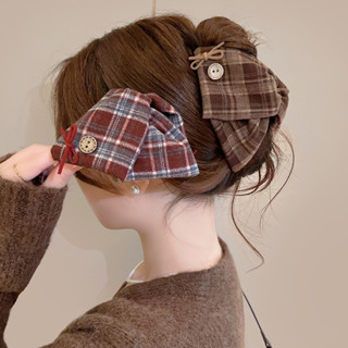 Kẹp tóc nữ vải kẻ sọc tam giác, phù hợp tạo kiểu đuôi ngựa cá mập, phụ kiện tóc thời trang