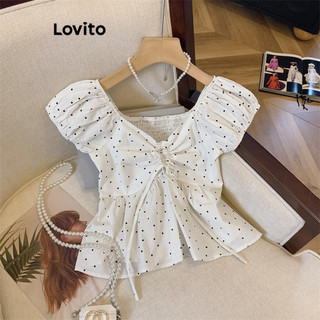 Lovito -  Áo sơ mi thoải mái ren buộc nơ trang trí rau diếp mùa xuân/hè xanh dành cho phụ nữ L139AD009