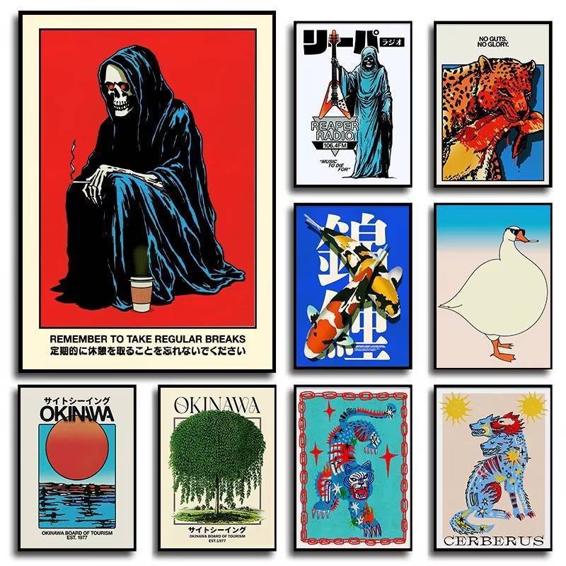 Nhật Bản Okinawa Xanh Du Lịch Liễu Hoàng Hôn Canvas Poster Ma Hổ Treo Tường Nghệ Thuật In Hình Cho P