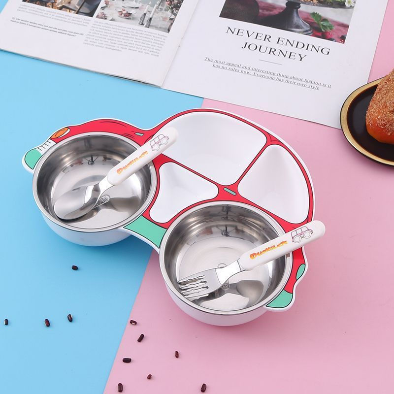 TB Spot Goods#304Stainless Steel Children's Divided Plate Home Kindergarten Baby Eating Plate Cartoo