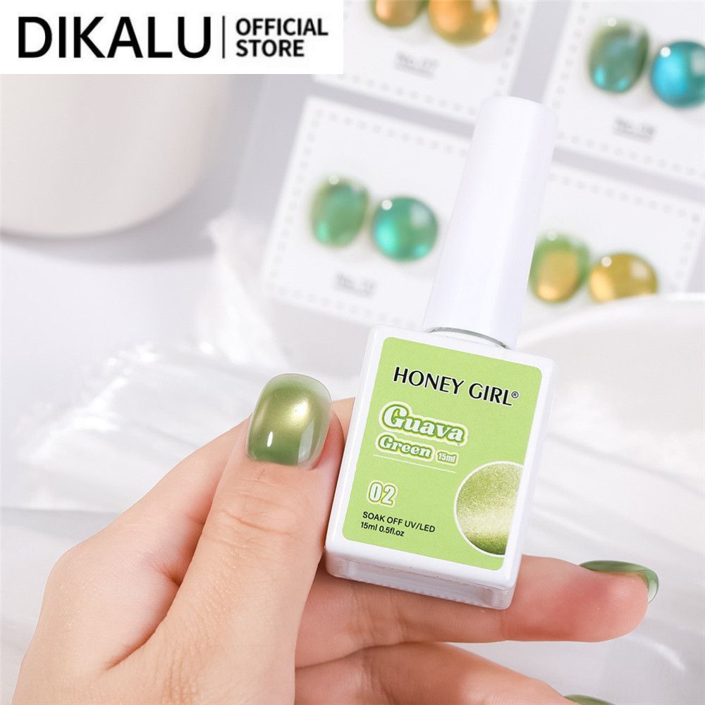 Honeygirl Guava Series Cat's Eye Nail Gel Spring Summer Green Glass Bead Cats Eye Phototherapy Glue 