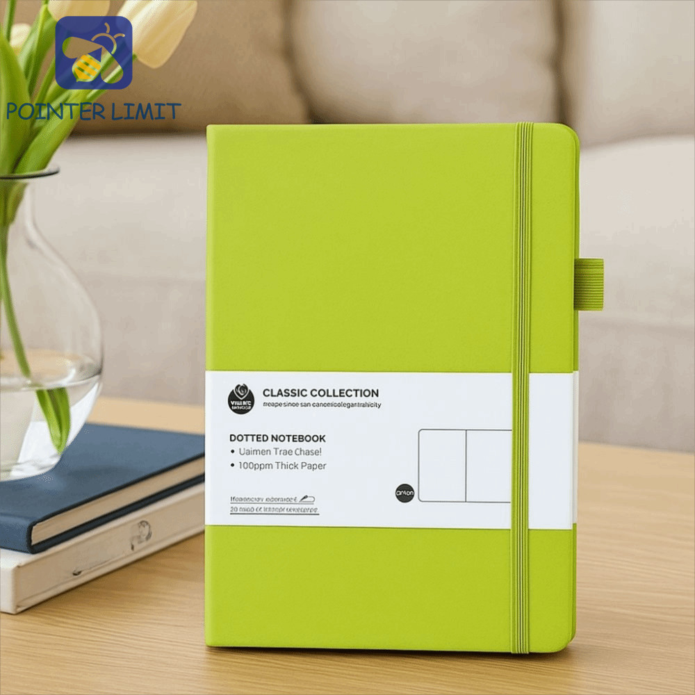 POINTER LIMIT Journal Notebook, Back Pocket Tie-strap A5 Notebook, Simple Bookmark Ribbon Premium Po