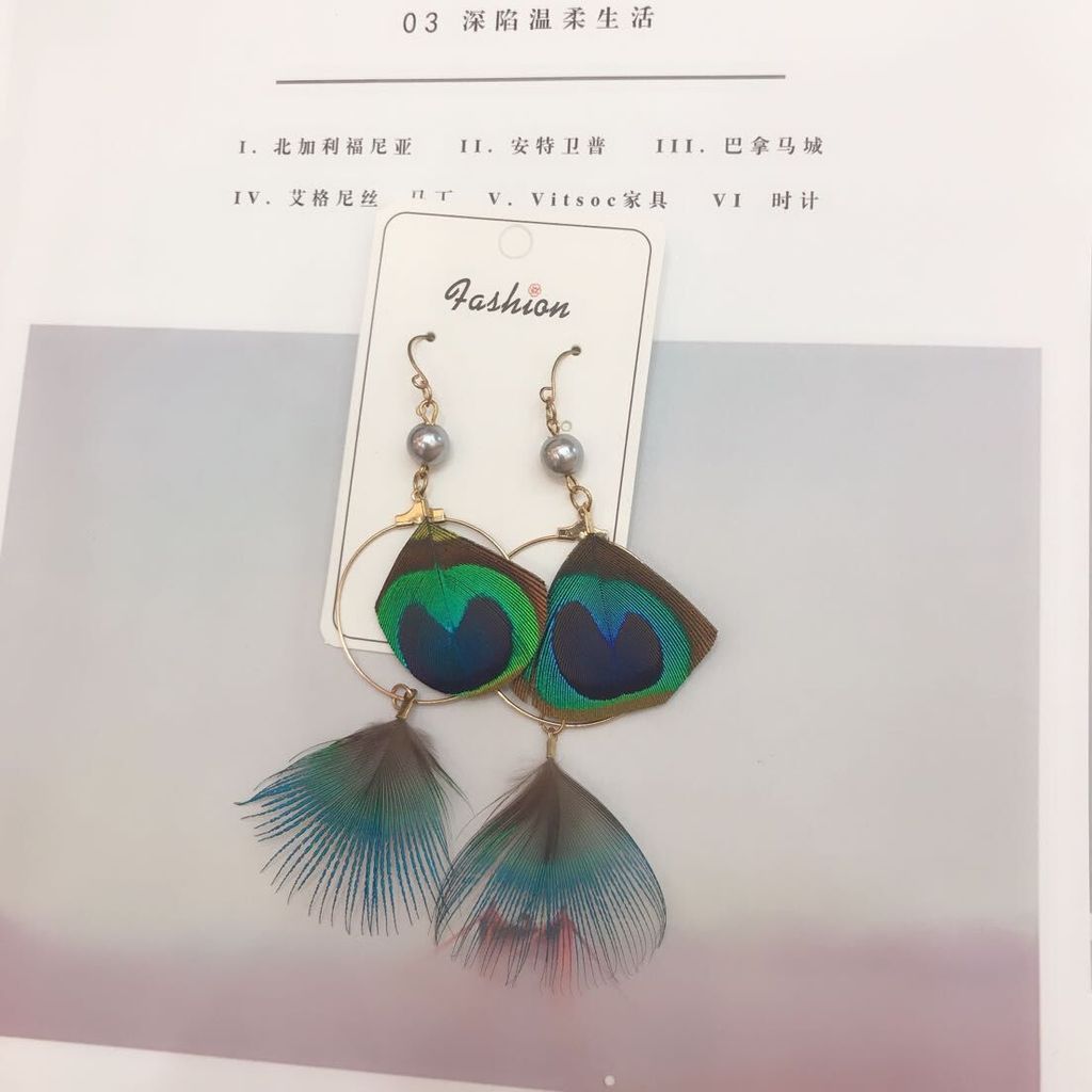 Tai Móc Feather Bohemian Style Peacock - Thời Trang Cho Earrings