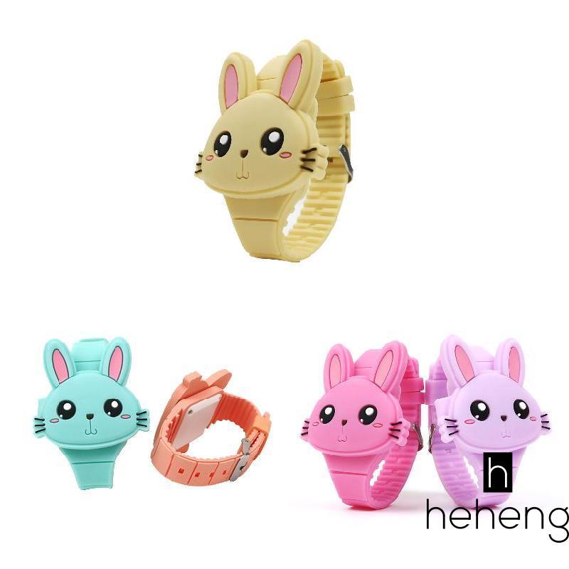 1 Chiếc Trẻ Em LED Đồng Hồ Điện Tử Dây Silicon Hoạt Hình Thỏ Flip Case Đồng Hồ Đeo Tay Đáng Yêu