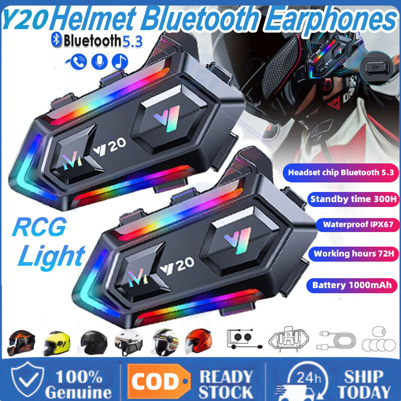 [COD] Y20 Tai Nghe Xe Máy Bluetooth5.3 Cho 2 Người Đi Xe Máy, Tai Nghe Mũ Bảo Hiểm Chống Nước ồn khi