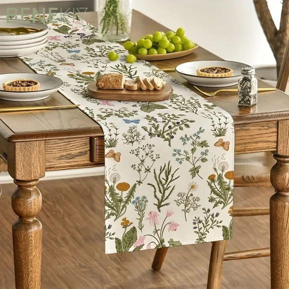 BENEKIY Table Runner, Vải Lanh Vintage Hoa Bàn Vải, Hoa Văn Bướm Cách Nhiệt Bàn Trà Vải Trang Trí
