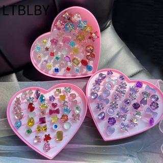 LTBLBY 36 Cái / bộ Nhẫn Ngọc Bé Gái, Hộp Hình Trái Tim Có Thể Điều Chỉnh Kích Thước Nhẫn Trẻ Em Bộ Đồ Chơi, Dễ Thương Sanrio Kuromi Hoạt Hình Nhẫn Công Chúa Nhỏ Đồ Chơi Bé Gái