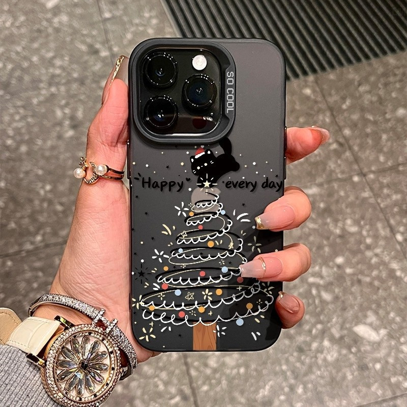 Cây Giáng Sinh Mèo Đen Đồ Trang Trí Vỏ Mềm Chống Sốc Trong Suốt Tương Thích IPhone 7 / 8plus 17pro 1