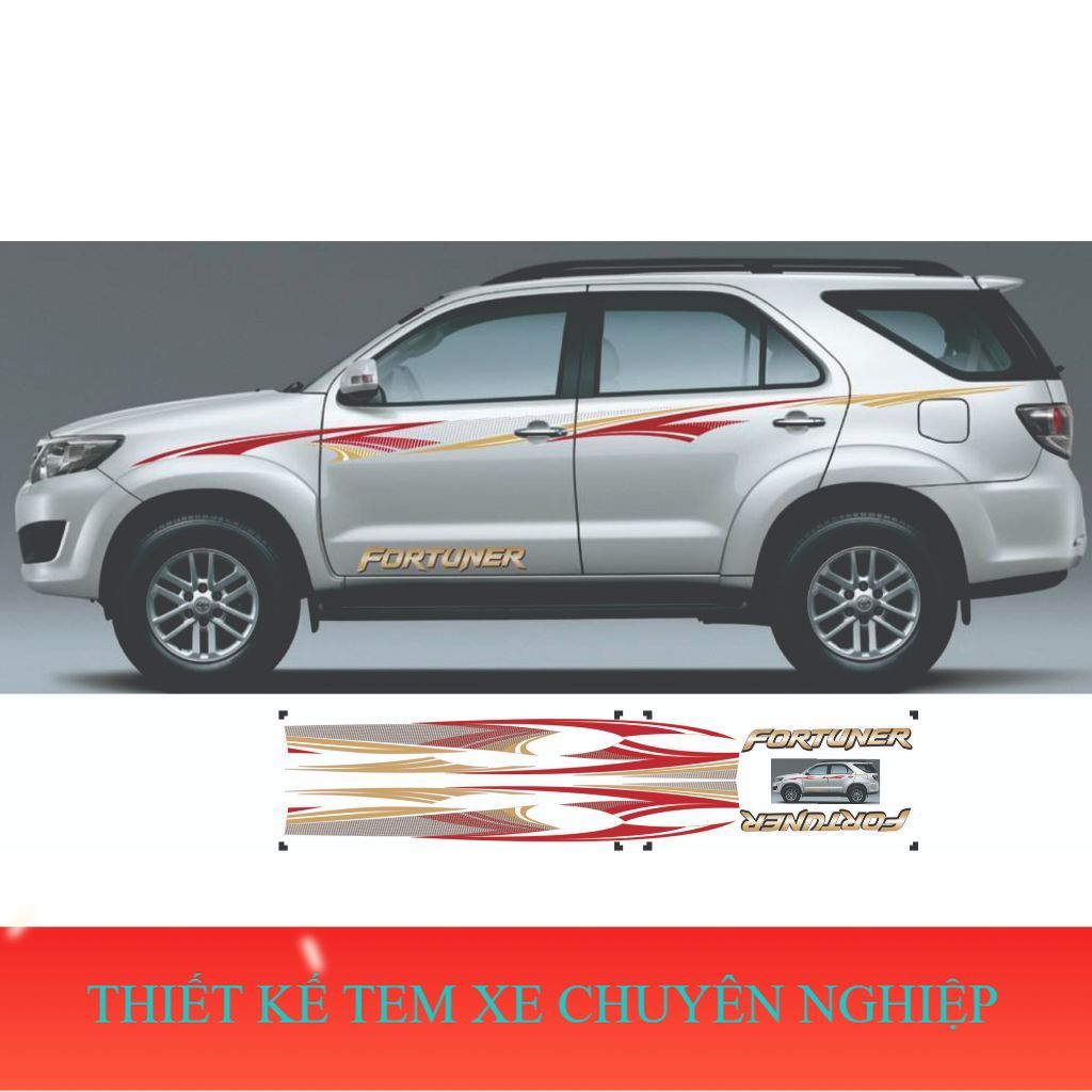 DECAL  Tem xe fortuner, tem decan dán sườn xe fortuner, nhiều đời, tem thể thao sport