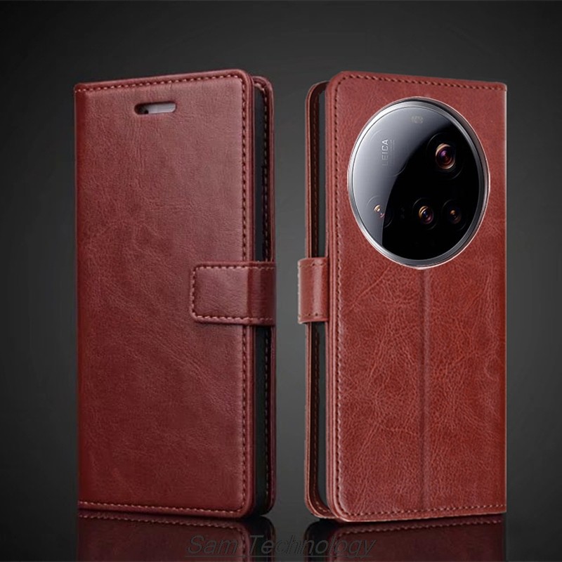 Hộp Đựng Thẻ Cho Xiaomi 15 Ultra / Mi15 Ultra Pu Da Lật Bao Retro Ví Điện Thoại Kinh Doanh Capa Fund