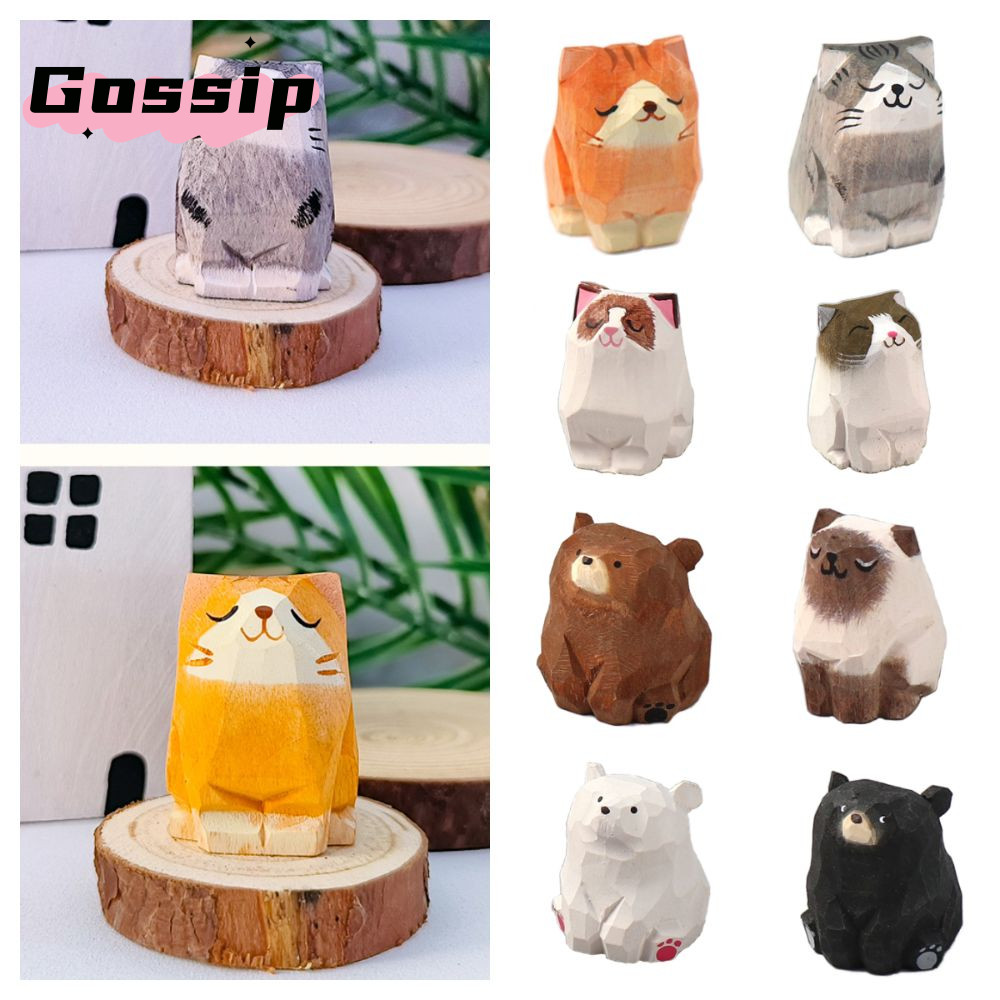GOSSIP Gỗ Gấu Tượng, Khắc Bằng Gỗ Tượng Mèo, Động Vật Hoạt Hình Trang Trí Nhà Cửa Nghệ Thuật Thủ Côn