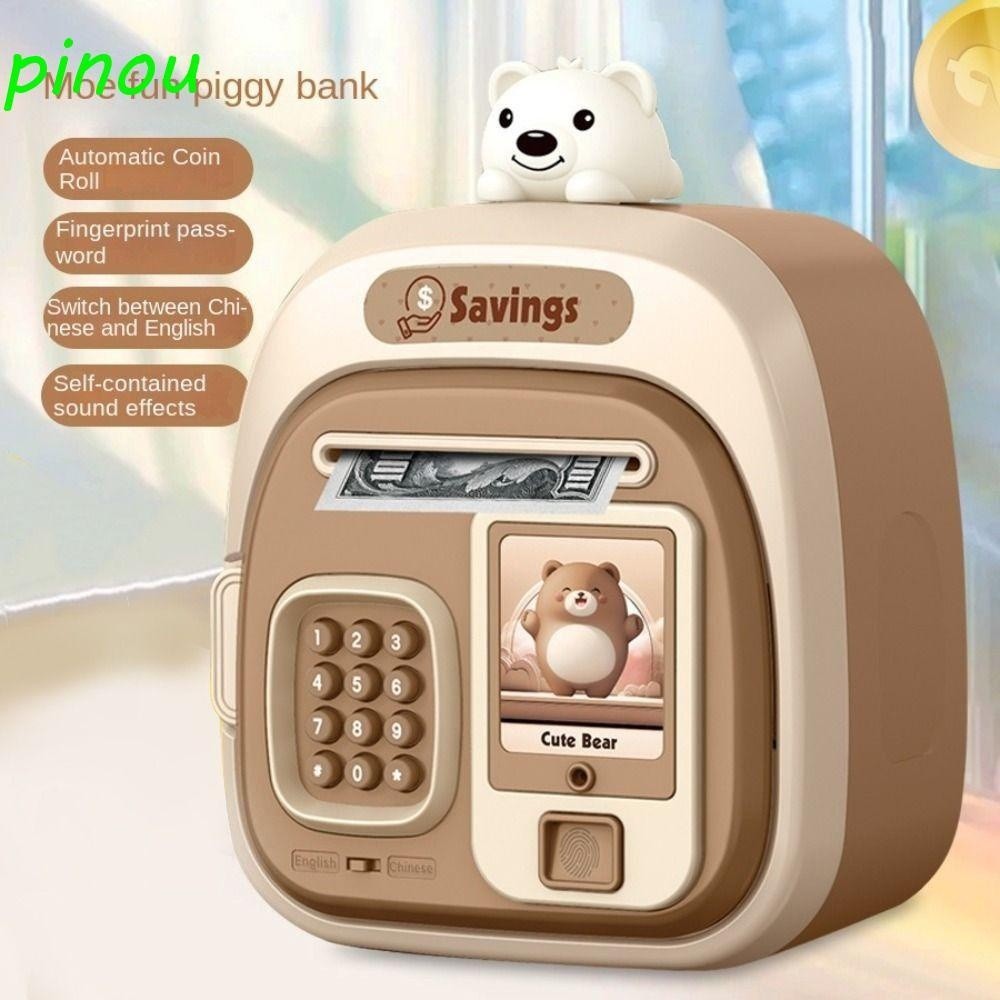 Longqiyeng Automatic Roll Savings Bank Fingerprint Password Lock Smart Money Box Safe Voice Reminder