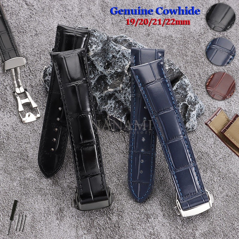 Dây đeo đồng hồ da thật cao cấp 19mm 20mm 21mm 22mm Đa năng Da bò gấp khóa vòng tay cho OMEGA Seamas