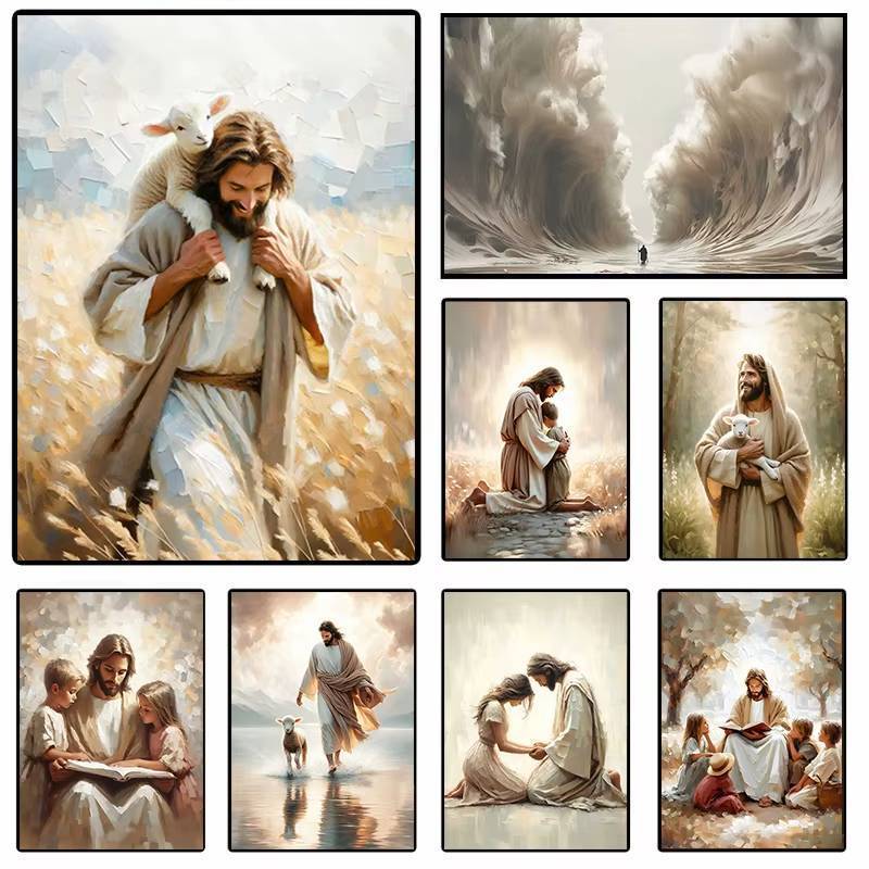 Áp phích vải Jesus Christ - Christian Jesus Portrait Wall Art Print - I Will Walk with Christ LDS Bi