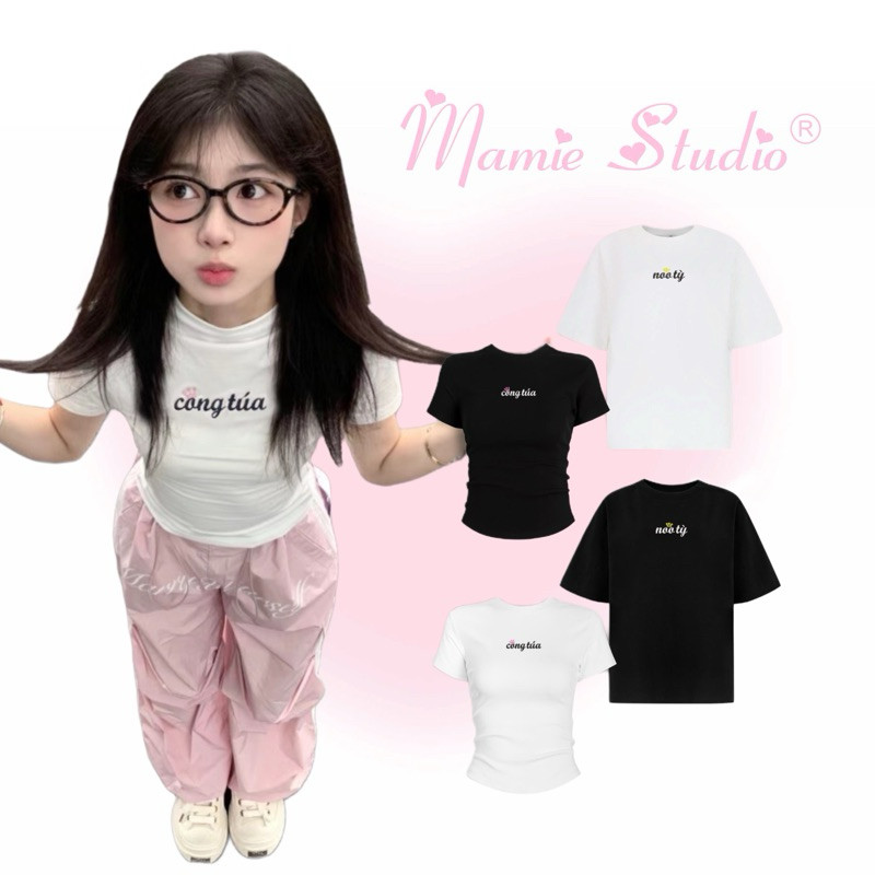 MaMie studio - Áo thun cặp thêu chữ CÔNG TÚA cho nam nữ form rộng chất cotton mỏng nhẹ. Clothing for
