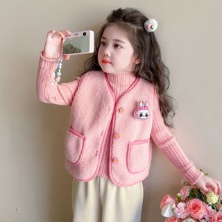 Nữ Trẻ Em Hoạt Hình Áo Thu Đông Phong Cách Mới Nữ Bé Cừu Len Áo Khoác Mùa Đông Trẻ Em Lông Cừu Áo Vest
