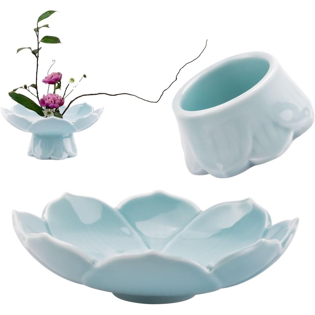 WANDIC Light Cyan Flower Arrangement Supplies, Giá đỡ hoa hình sen có chân cao cho bình hoa Ikebana 