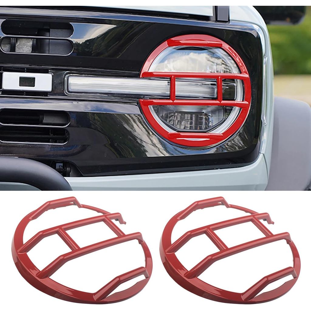 Vỏ bảo vệ đèn pha phía trước Viền bảo vệ cho Ford Bronco 4 cửa 2021-2024 Phụ kiện bảo vệ đèn pha ngoại thất (Golssy Red)