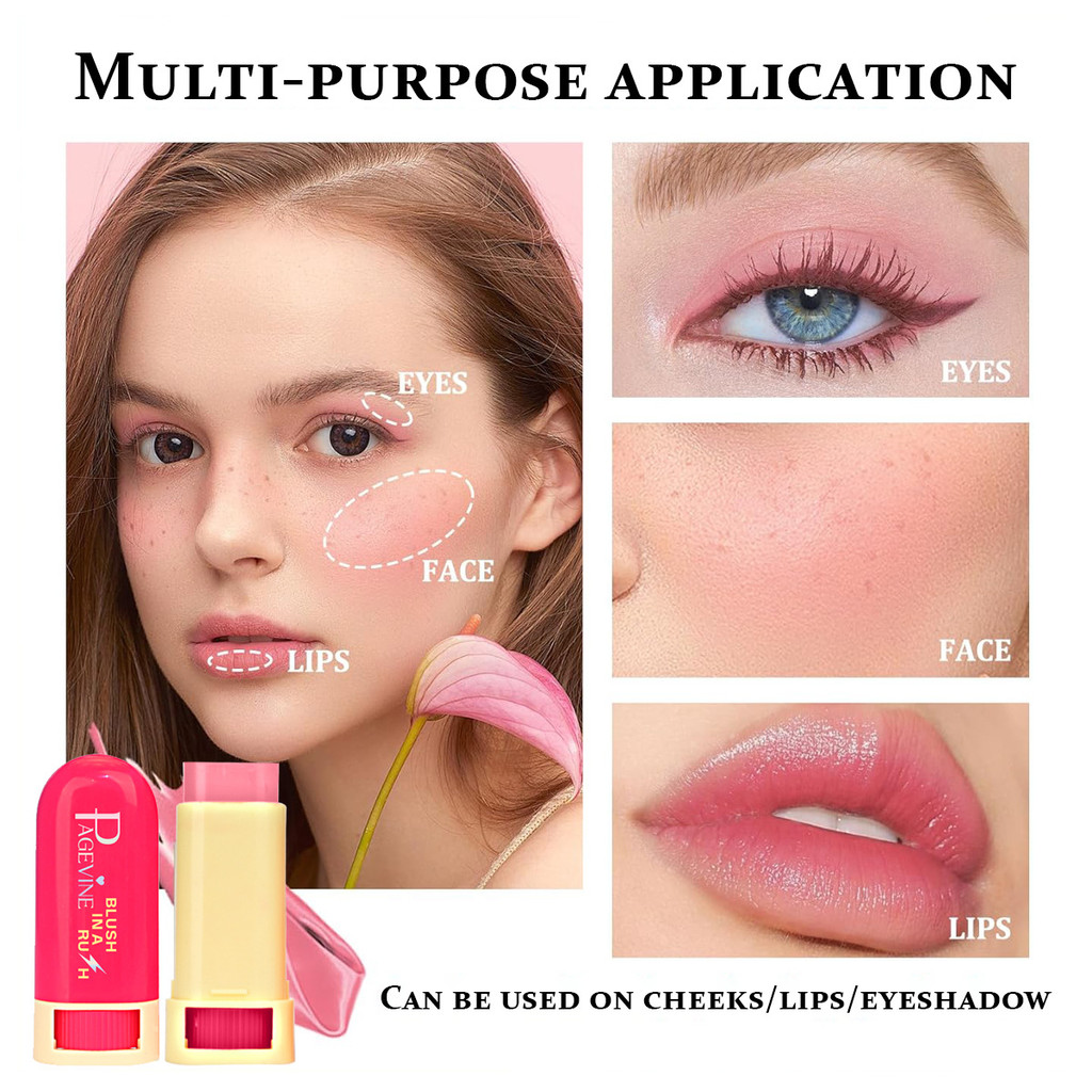 Hui.PAGE VINE Blush Stick Đa Năng Trang Điểm Chống Thấm Nước Giữ Tự Nhiên Mờ Xoay Mặt Rouge