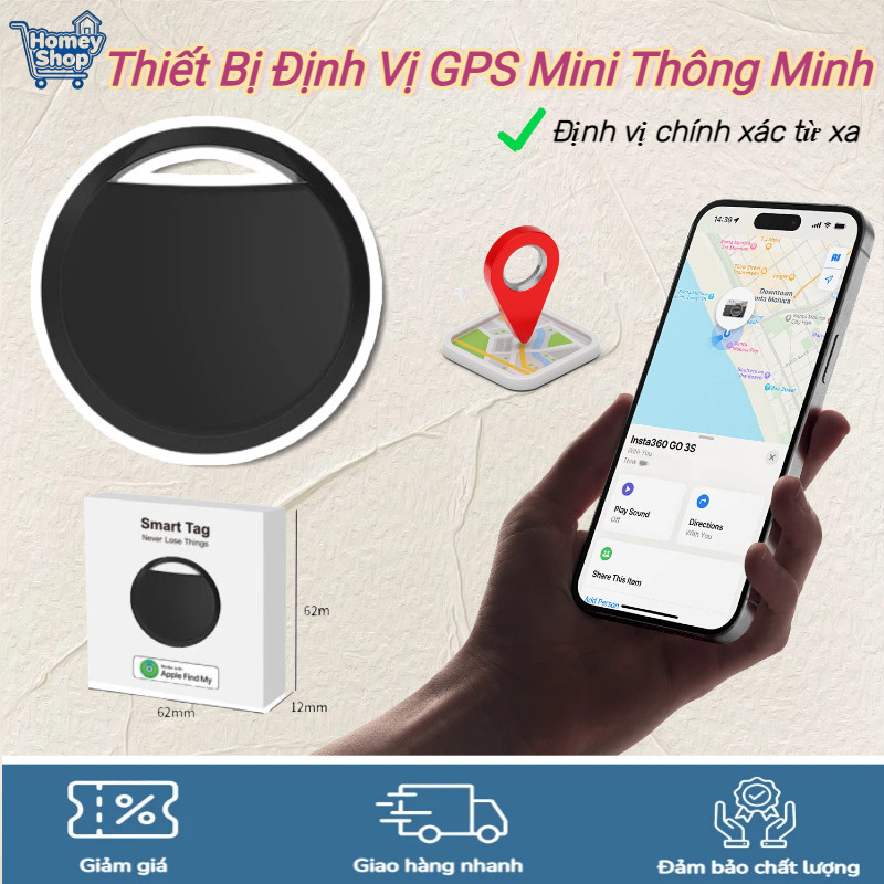 HomeyShop-Thiết Bị Định Vị GPS Mini Thông Minh,Theo Dõi Xe Máy Ô Tô Vật Nuôi Đồ Cá Nhân,Tương thích 