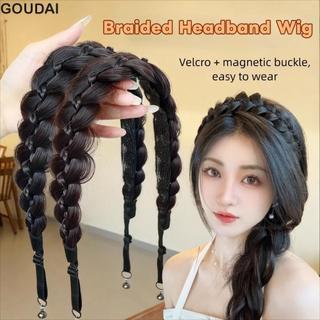 GOUDAI Băng đô bện tóc giả với dây điều chỉnh, thiết kế retro handmade, phù hợp sử dụng hàng ngày