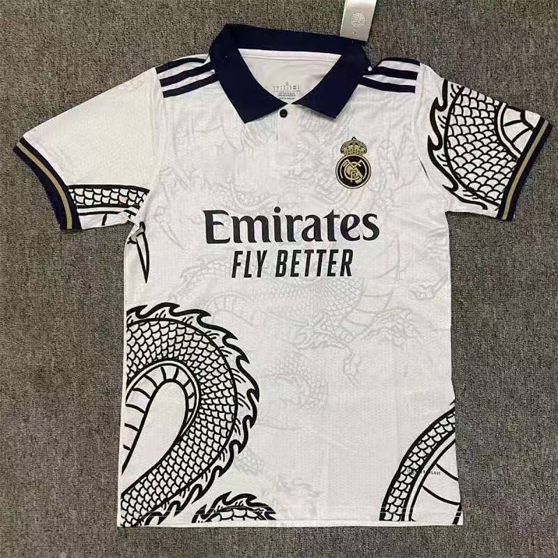 Real Madrid Printed Dragon Pattern Retro Football Polo Short-Sleeved Jersey Training Polo Fir Jersey