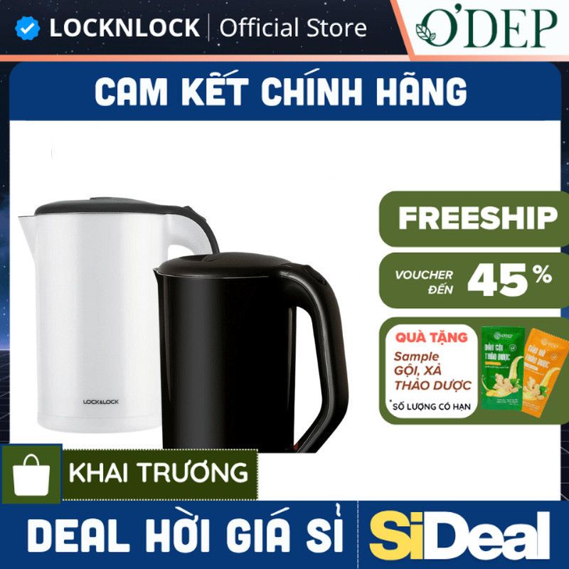 Ấm siêu tốc 1.7L 1800W LocknLock Chính Hãng đun sôi nhanh, lõi Inox chống ăn mòn EJK738BLK - BH 2 NĂ