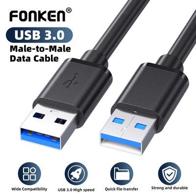 Cáp dữ liệu Fonken USB 3.0 USB Male sang Male 5Gbps Chuyển nhanh cho máy tính xách tay sang ổ cứng di động TV