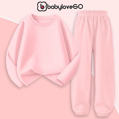 Bộ quần áo thu đông dài tay cho bé gái BabyloveGO set đồ ngủ basic chất thun cotton mềm mịn thoáng mát BDT01