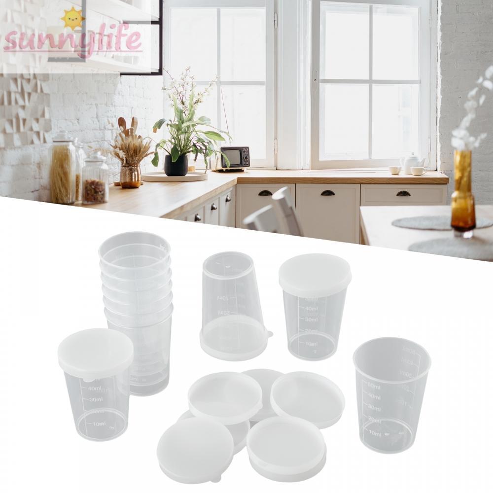 【Spot goods】Graduated Measuring Cup Set 10PCS Clear Plastic Cups with Lid Easy to Measure