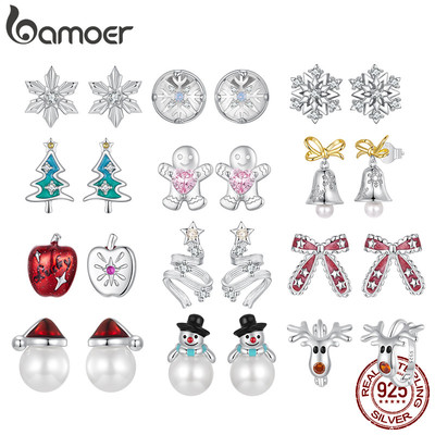 Bông tai Bamoer thiết kế pha lê và bông tuyết lấp lánh, phù hợp dự tiệc mùa đông từ bạc sterling