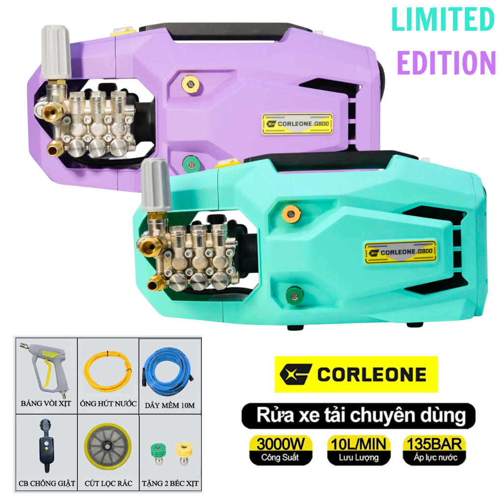 Máy Rửa Xe Colorone G800 Limited Edition 3000W – Áp Lực 135Bar – 10L/Phút – Lõi Đồng Ti Sứ Cao Cấp
