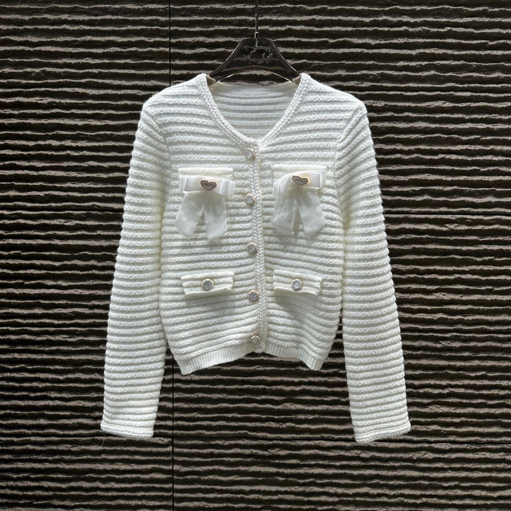 MIUMIU Autumn Winter New Pocket Bow Brooch Cardigan Fashion Versatile