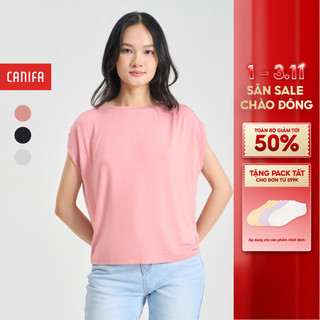  Áo phông nữ CANIFA áo thun rúm tay dáng ngắn chất liệu viscose 6TS24S011 