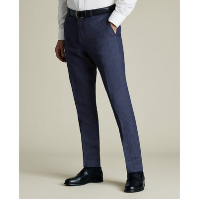 CHARLES TYRWHITT - Quần âu nam phom ôm Pure Linen Check_TRT0445-IDG