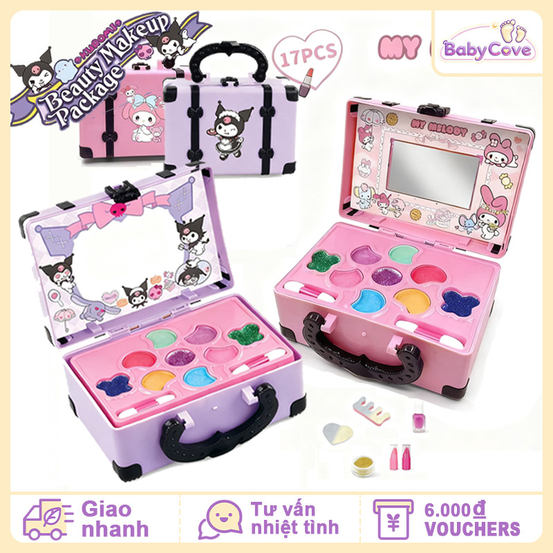 Đồ Chơi Trang Điểm Bé Gái Cao Cấp Hộp Makeup Kuromi/Melody, Gồm Son Phấn Móng, Chất Liệu An Toàn Dễ 