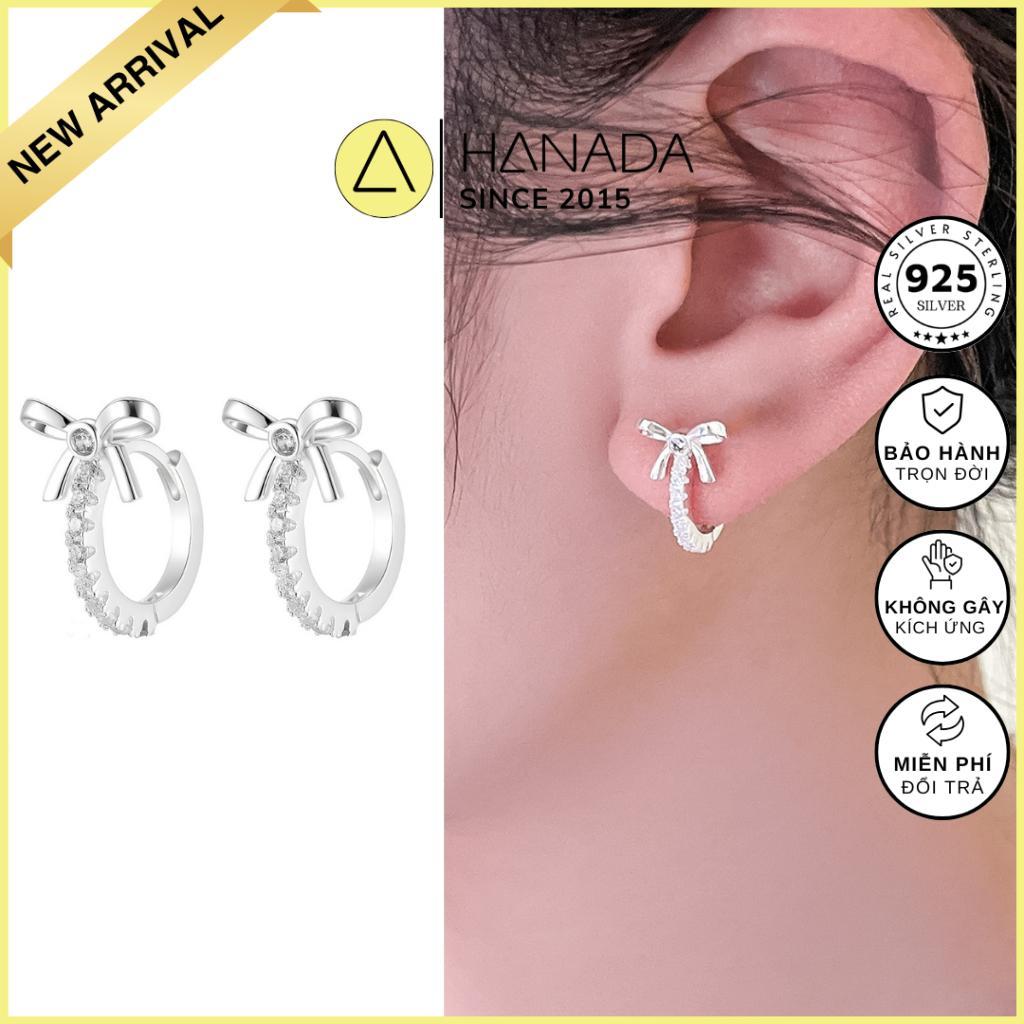 [BẠC 925-BH TRỌN ĐỜI]Khuyên Tai Bạc 925 HANADA Nơ Trơn Phối Đá , Bông Tai Đính Đá Tiểu Thư Đi tiệc Nam Nữ 2740