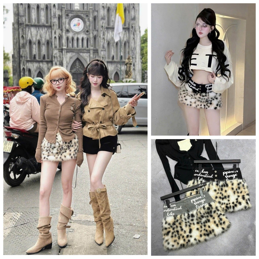 [Follow shop nhận mã 10k] Chân váy lông da báo cạp chữ Meo Meo Shop QCCC CV0720 9059