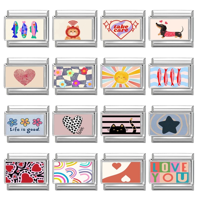 Vòng tay thép không gỉ 9mm Y2K với charm hoa như hồng, hướng dương, tulip và anh đào - Trang sức thời trang