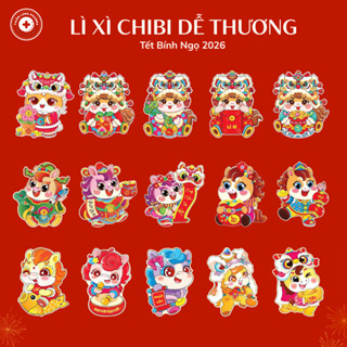   Set 18 cái  Bao lì xì Chibi Tết Bính Ngọ 2026 - Thiết kế hoạt hình dễ thương Chất liệu dày bóng 