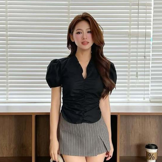 Áo Kiểu Nữ Babydoll Tay Phồng Chi Tiết Nhún Eo Mùa Hè Noiree - Na504