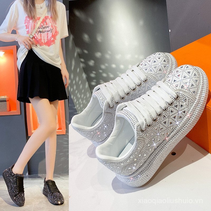 Full Diamond Men's and Women's Shoes Thick-Soled Sports Dad Shoes Women's Casual Single Shoes with R