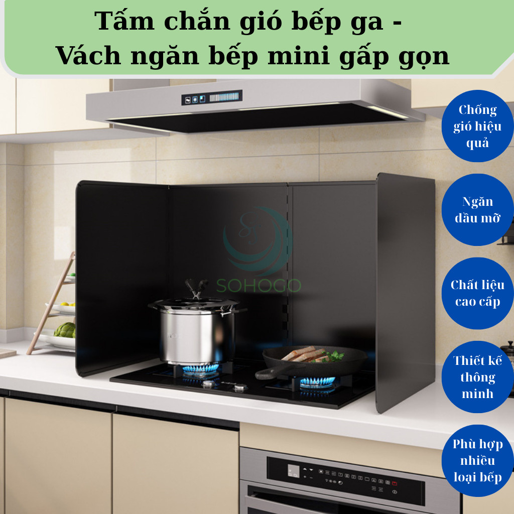MÀU ĐEN- Tấm Chắn Dầu Inox 304 Chống Gỉ, Tấm Dụng Cụ Chắn Dầu & Chắn Gió Cho Bếp Ga Bằng Inox 304 Dà