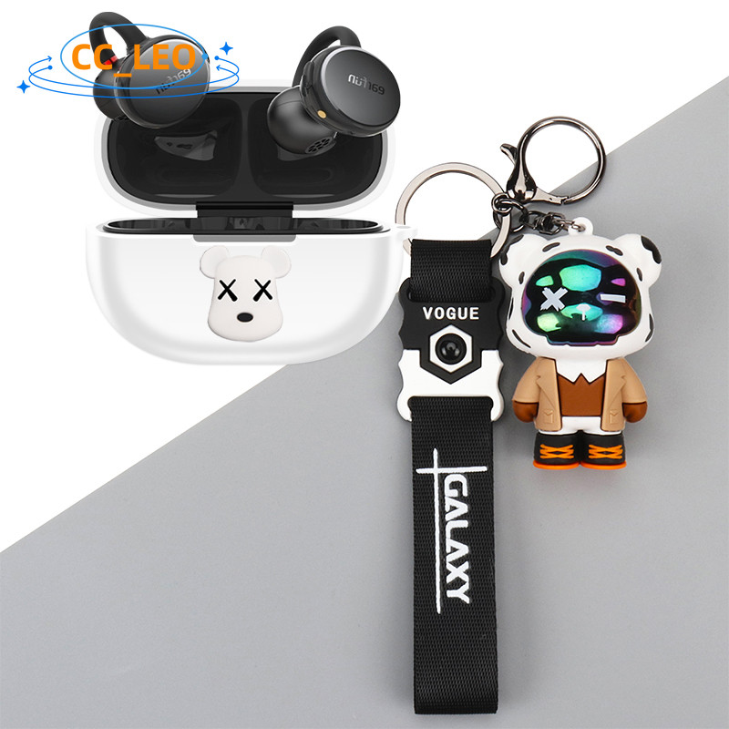 For EarFun Clip Case Cartoon Strawberry Bear Bulldog Cute Astronaut Keychain Pendant Silicone Soft C