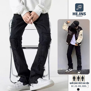  HEINS Quần jean nam rách wash đen trơn boy phố hiphop chất bò cao cấp co dãn 4 chiều rách chất ngầu basic form dáng skinny quần bò nam 