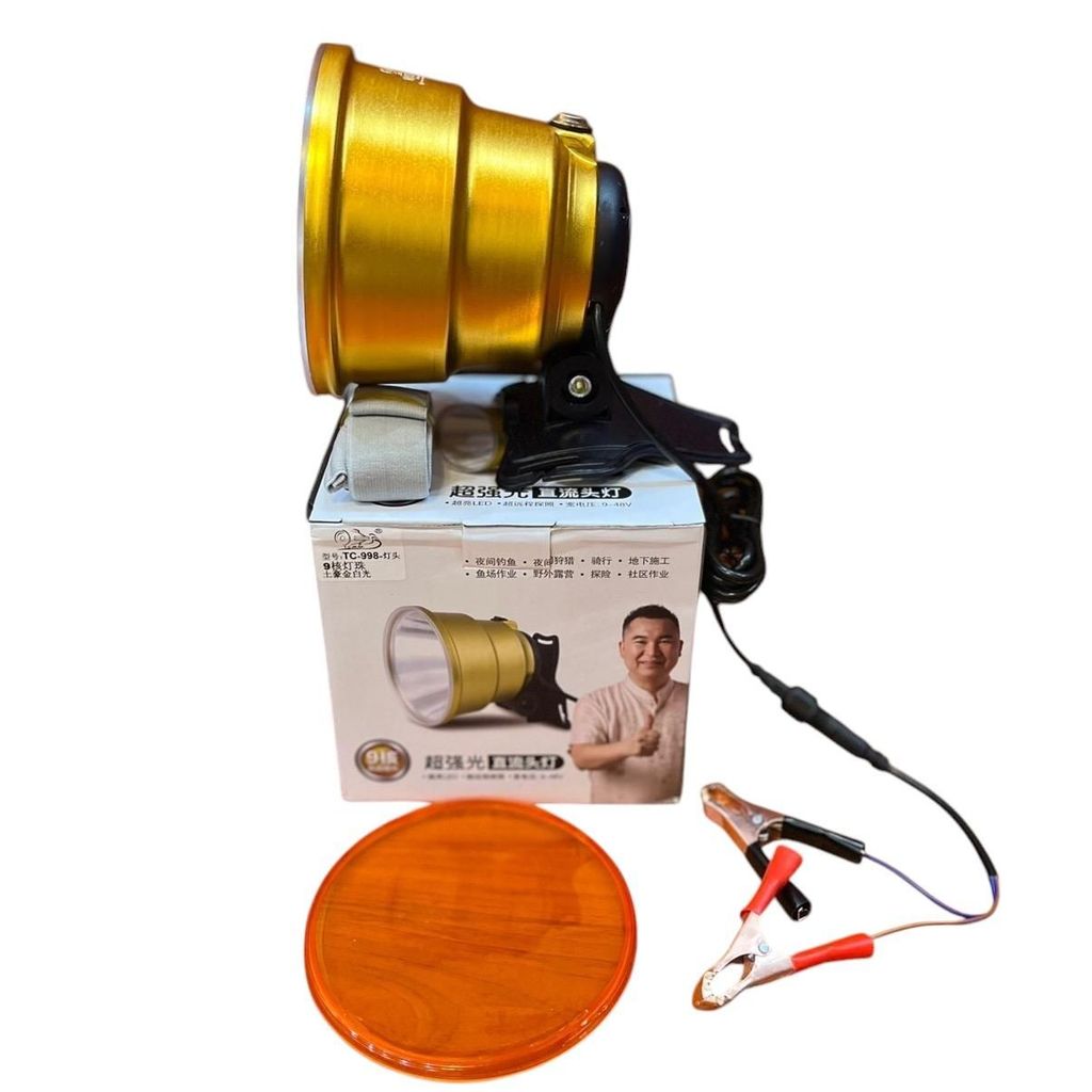 Đèn pin đội đầu đèn kẹp bình ác quy P90 TC 998 dùng soi nấm mối đi biển chóa đèn 13.5cm kèm kính vàn