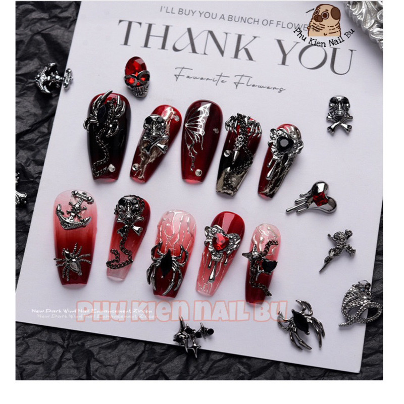 Charm crom heart kim loại cao cấp trang trí móng, charm tim chảy, charm halloween nail