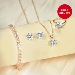 Bộ trang sức ngọc trai thanh lịch mới cho phụ nữ: Dây chuyền, bông tai, vòng tay, nhẫn 4 món.