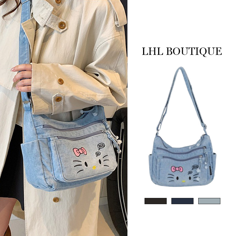 LHL BOUTIQUE  Túi vải Denim hoạt hình thời trang KT Túi đeo vai dung tích lớn đơn giản dễ thương