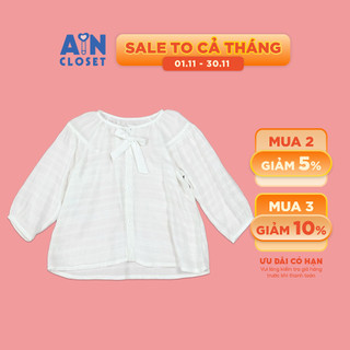 Áo Blouse Dài tay bé gái họa tiết Nơ Kẻ Trắng Cotton boil - AICDBGPBAFFQ - AIN Closet